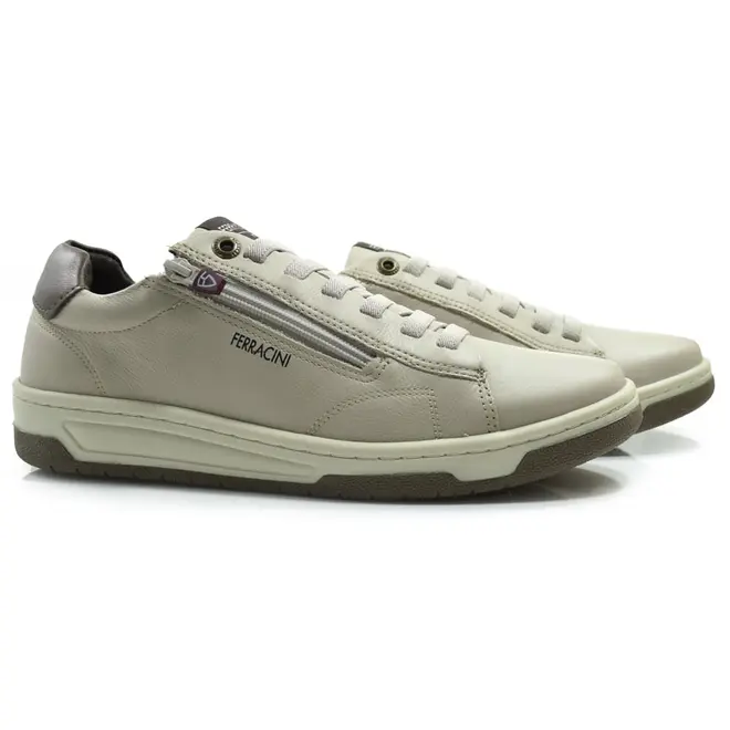 Sapatênis Masculino de Couro Ferracini Vox Creme 8052