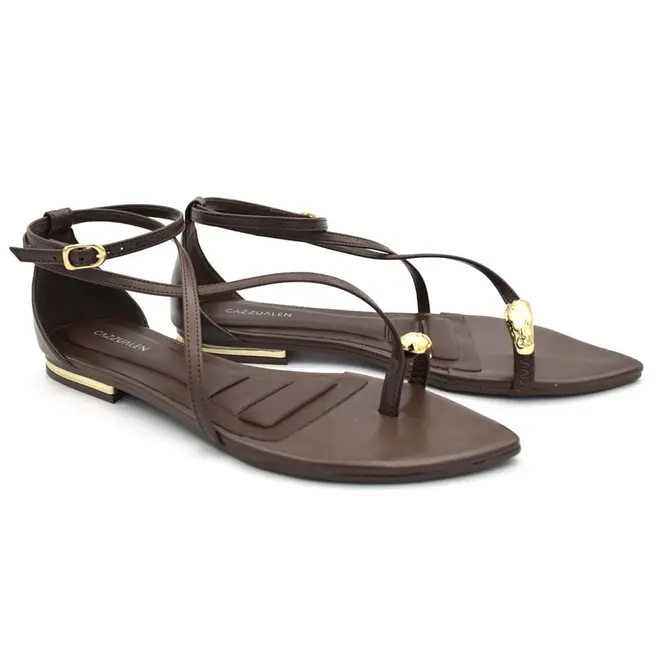 Sandália Rasteira Feminina Cazzualen Marrom T2573-104