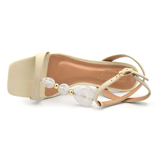 Sandália Anabela com Couro Feminina Suzzara Creme 1070-2380
