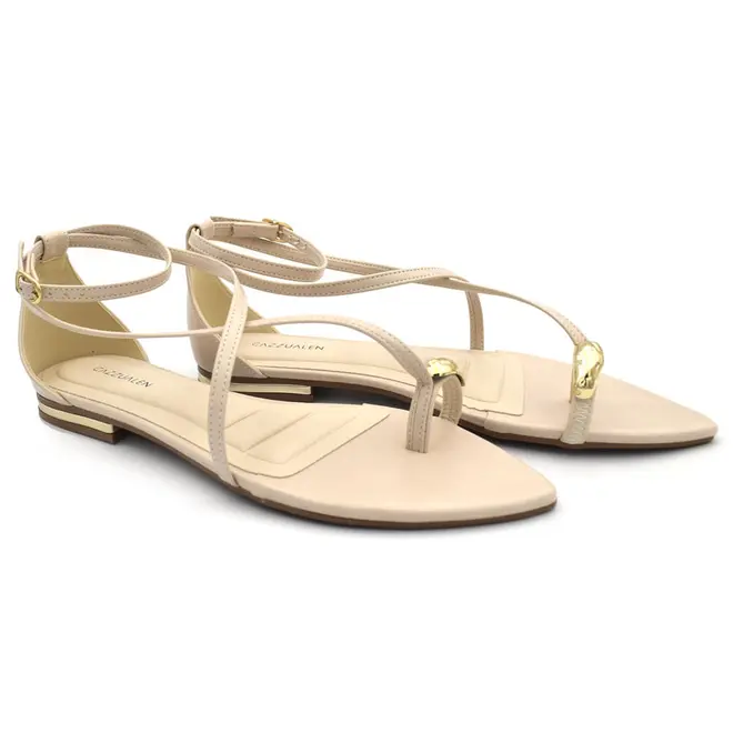 Sandália Rasteira Feminina Cazzualen Bege T2573-104