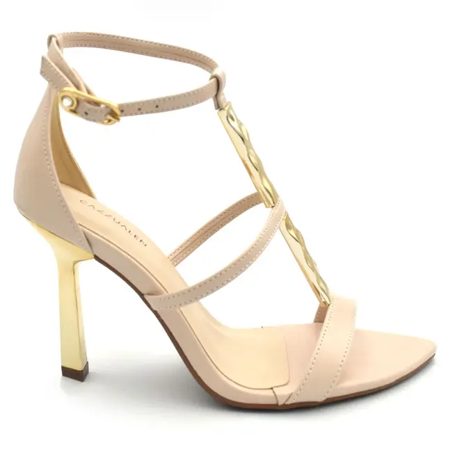 Sandália de Salto Feminina Cazzualen Creme T8633-203