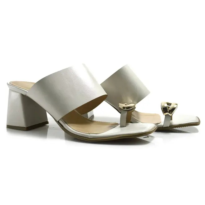Tamanco de Salto Bloco Feminino Cazzualen Off White 20.961