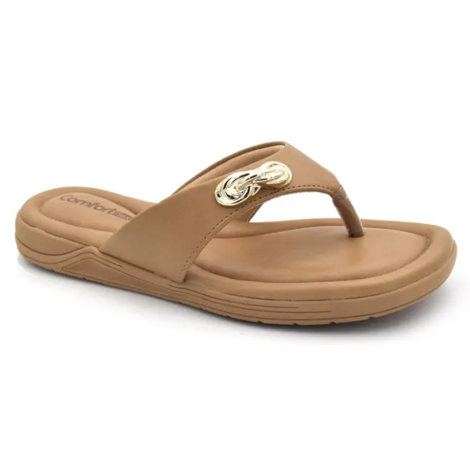 Sandália Rasteira Feminina Comfortflex Bege 2680401