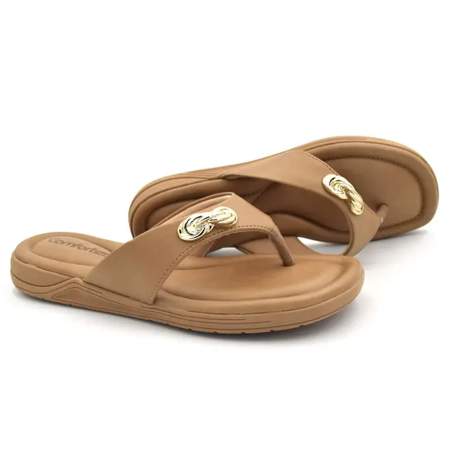 Sandália Rasteira Feminina Comfortflex Bege 2680401