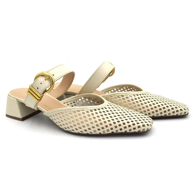Mule de Couro e Salto Bloco Feminino Suzzara Off White 321.015