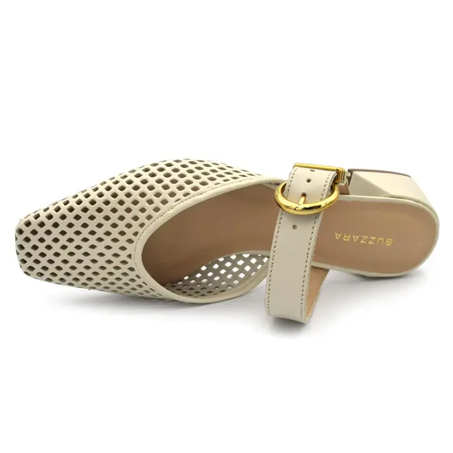 Mule de Couro e Salto Bloco Feminino Suzzara Off White 321.015