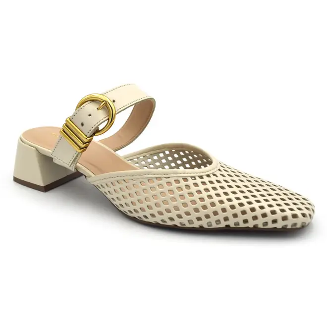 Mule de Couro e Salto Bloco Feminino Suzzara Off White 321.015