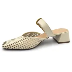 Mule de Couro e Salto Bloco Feminino Suzzara Off White 321.015