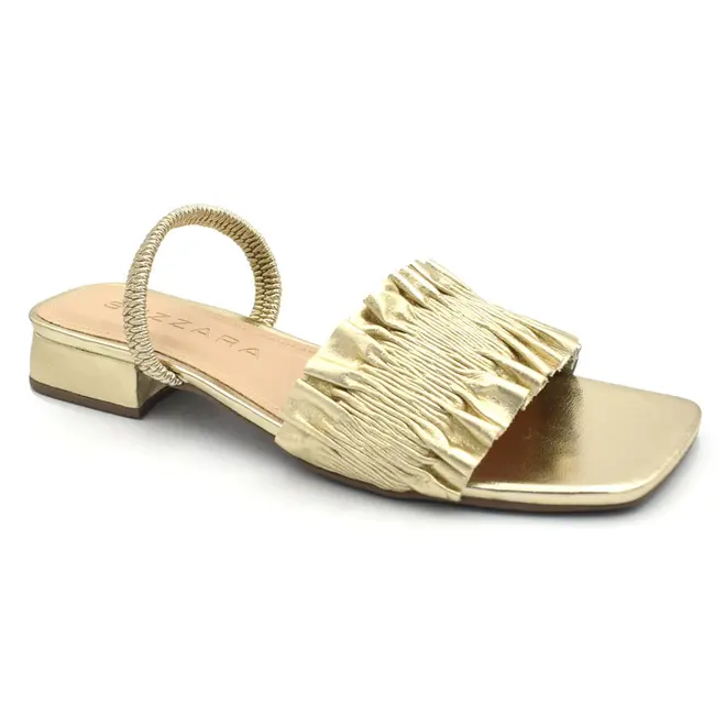 Sandália de Couro e Salto Baixo Feminina Suzzara Dourado 85601 MET