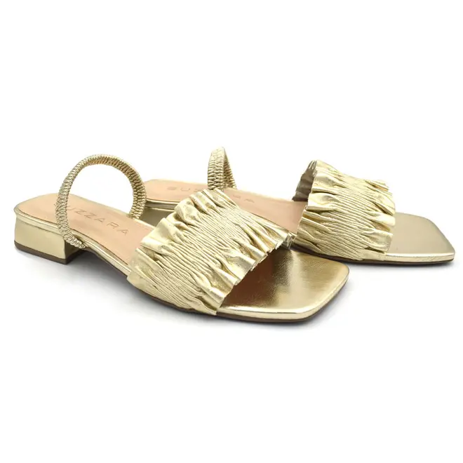 Sandália de Couro e Salto Baixo Feminina Suzzara Dourado 85601 MET