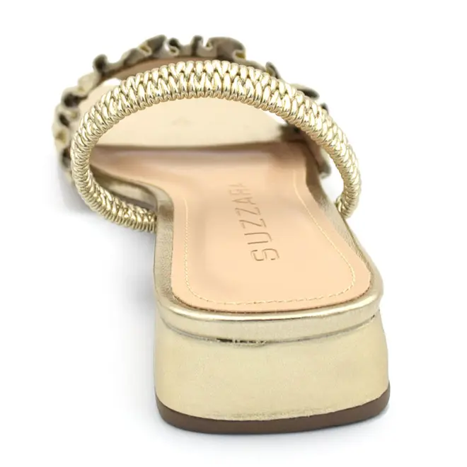 Sandália de Couro e Salto Baixo Feminina Suzzara Dourado 85601 MET