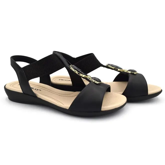 Sandália de Salto Baixo Feminina Piccadilly Preto 500442