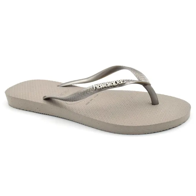 Chinelo Feminino Havaianas Slim Logo Metal Cinza 4119875
