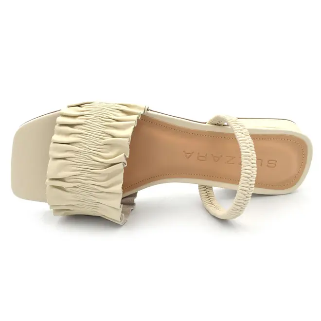 Sandália de Couro e Salto Baixo Feminina Suzzara Off White 85601