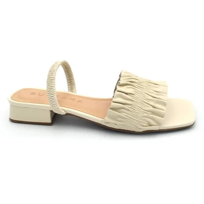 Sandália de Couro e Salto Baixo Feminina Suzzara Off White 85601