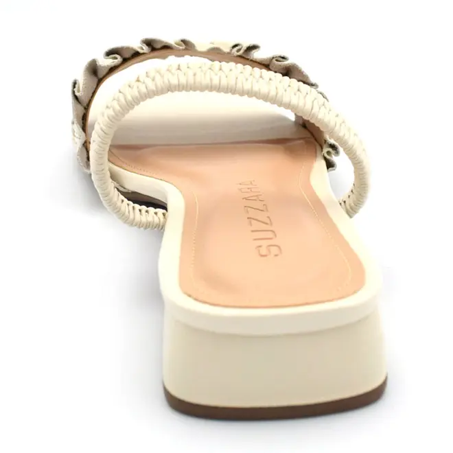 Sandália de Couro e Salto Baixo Feminina Suzzara Off White 85601