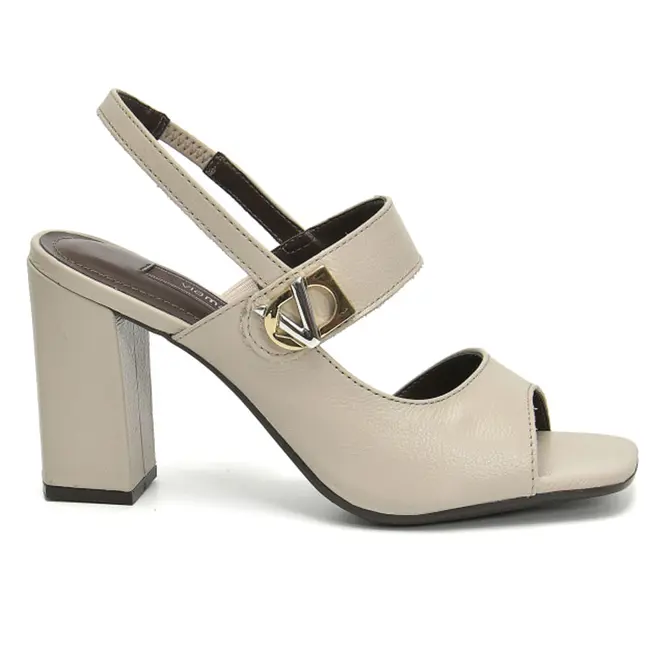 Sandália de Couro e Salto Bloco Feminina Via Marte Off White 388-002-01