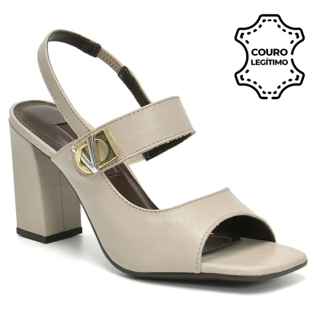 Sandália de Couro e Salto Bloco Feminina Via Marte Off White 388-002-01