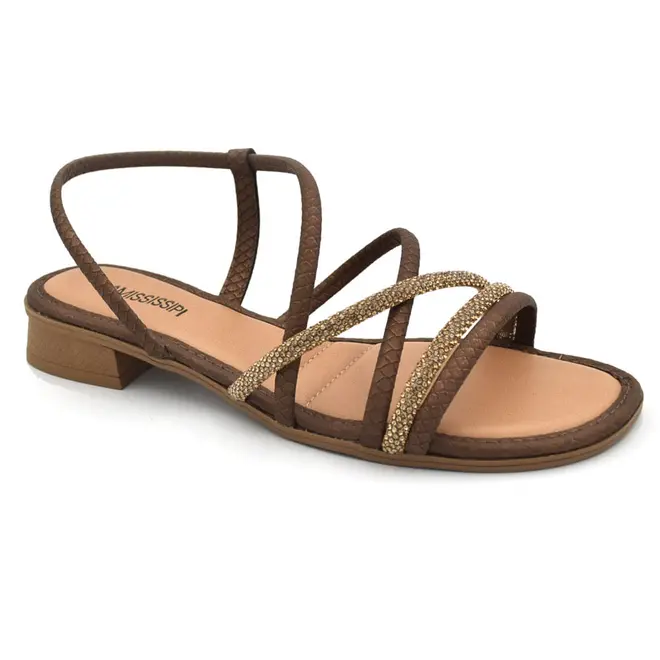 Sandália Rasteira Feminina Mississipi Marrom J2292