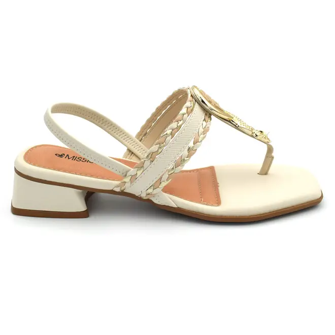 Sandália de Salto Baixo Feminina Mississipi Off White J2522