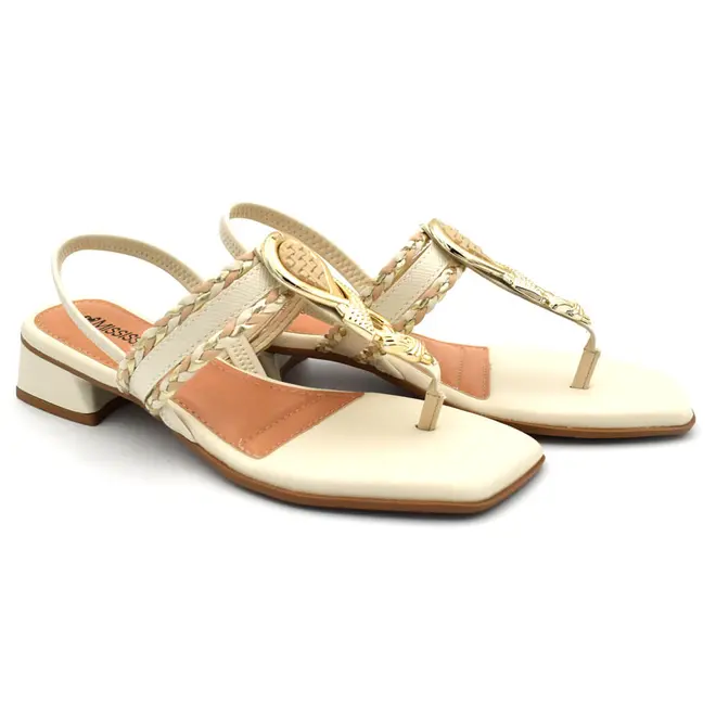 Sandália de Salto Baixo Feminina Mississipi Off White J2522