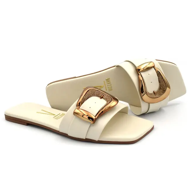 Sandália Rasteira Feminina Vizzano Off White 6553.119.29918