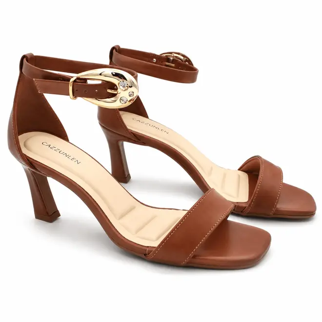 Sandália de Salto Feminina Cazzualen Marrom T7533-224