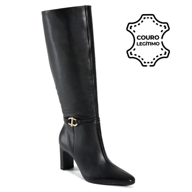 Bota de Couro e Cano Longo Feminina Via Marte Preto 356-005-01