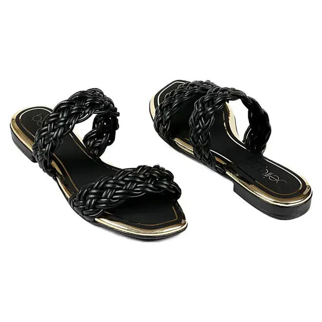 Tamanco Flat Beira Rio Tranças Preto Feminino