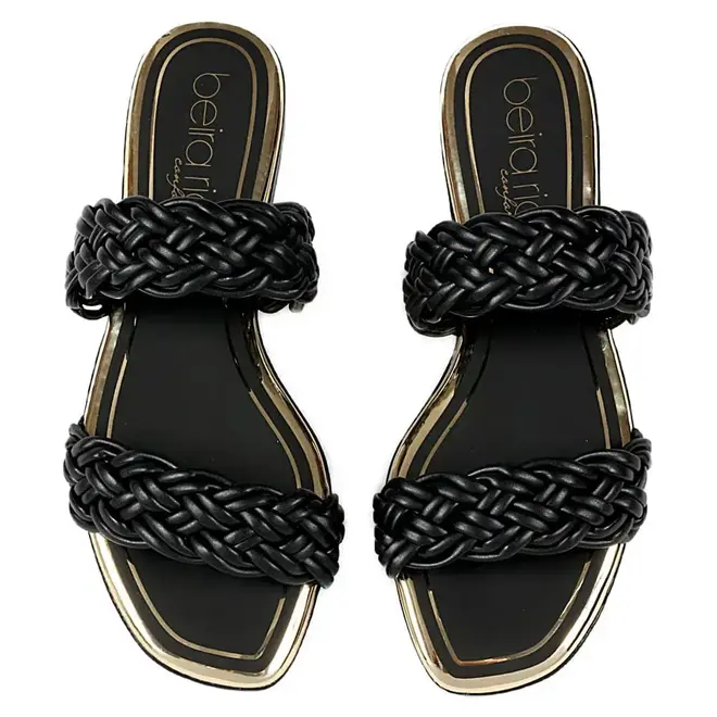 Tamanco Flat Beira Rio Tranças Preto Feminino