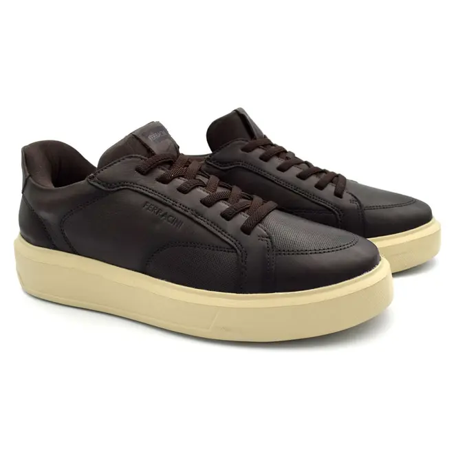 Tênis de Couro Masculino Ferracini Flip Marrom 9110