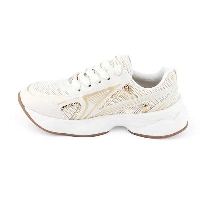 Tênis Molekinha Branco Off e Dourado Menina