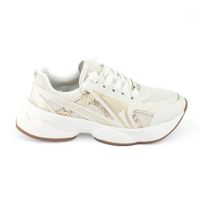 Tênis Molekinha Branco Off e Dourado Menina