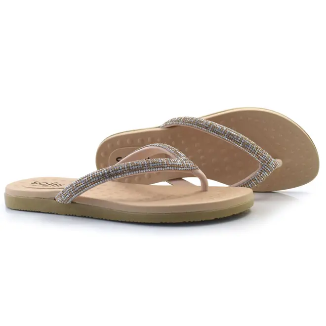 Sandália Rasteira Feminina Softli Creme 10015.10064