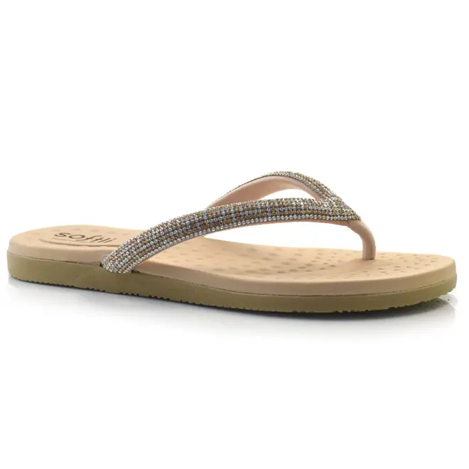 Sandália Rasteira Feminina Softli Creme 10015.10064