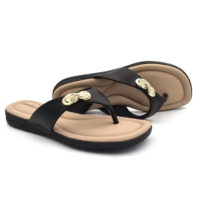 Sandália Rasteira Feminina Comfortflex Preto 2680401