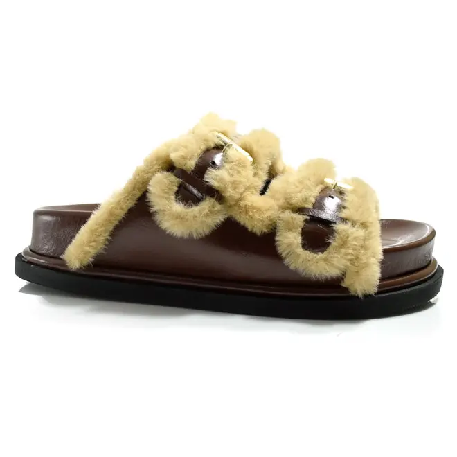 Sandália Flat Peluciada Suzzara Bege 706-634543