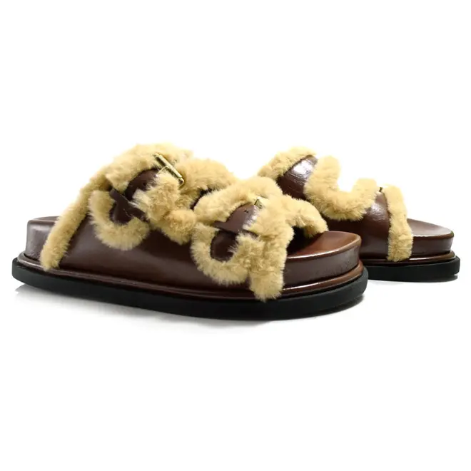 Sandália Flat Peluciada Suzzara Bege 706-634543