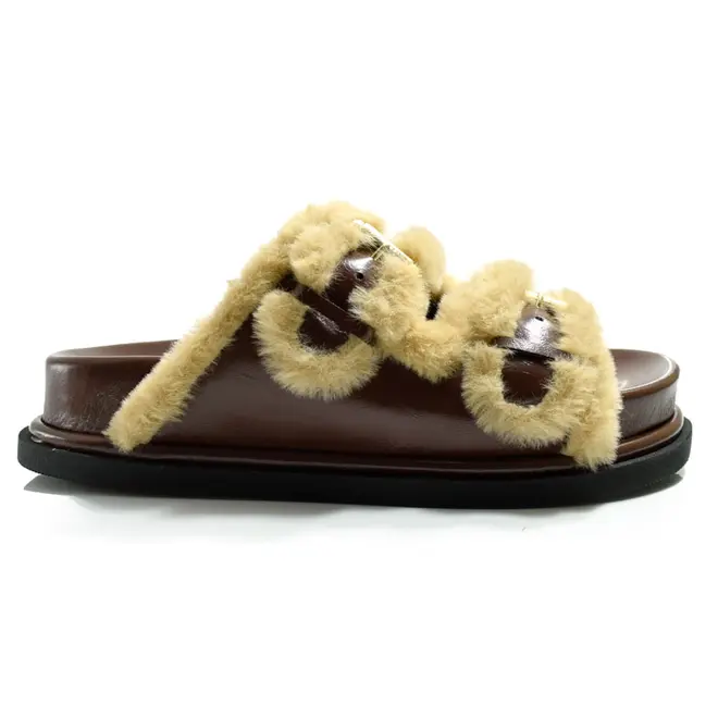 Sandália Flat Peluciada Suzzara Bege 706-634543