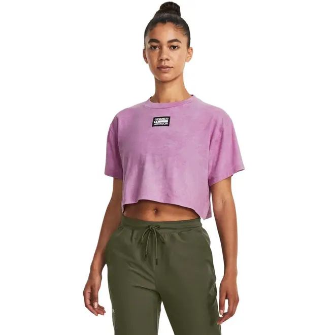Camiseta Cropped de Treino Feminina Under Armour Logo Washed Woven