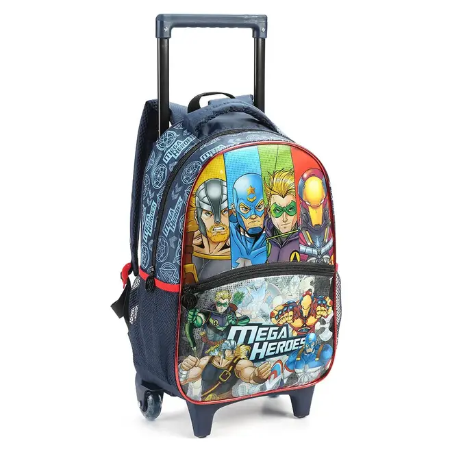 Mochila com Rodinhas 16" Mega Heroes Seanite - Colorida