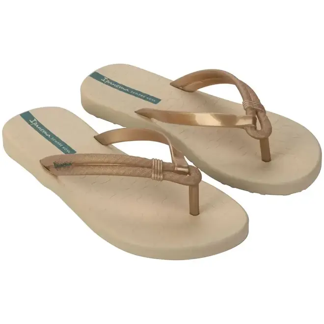 Chinelo Dedo Ipanema Bege e Verde Feminino