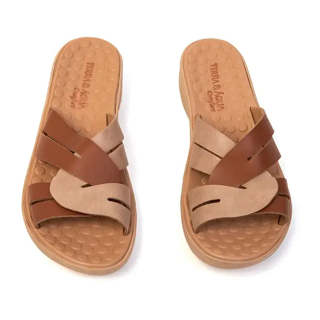 Tamanco Anabela Terra e Água Linho e Caramelo Feminino