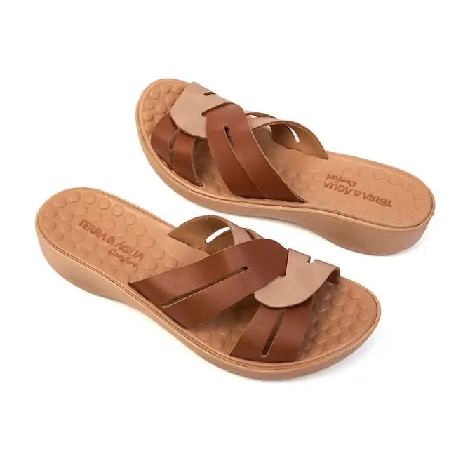 Tamanco Anabela Terra e Água Linho e Caramelo Feminino