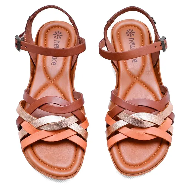 Sandália Rasteira New Face Coral New e Rose Gold Feminina