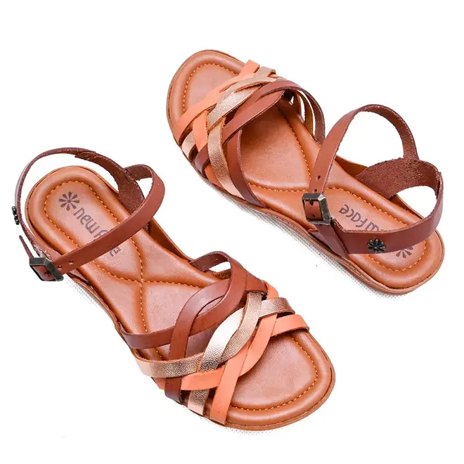 Sandália Rasteira New Face Coral New e Rose Gold Feminina