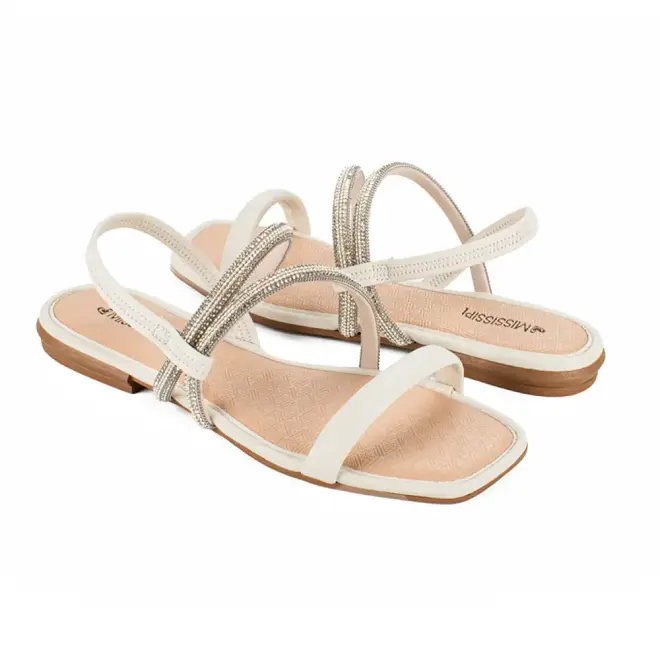 Sandália Flats Mississipi Gelo e Cristal Feminina
