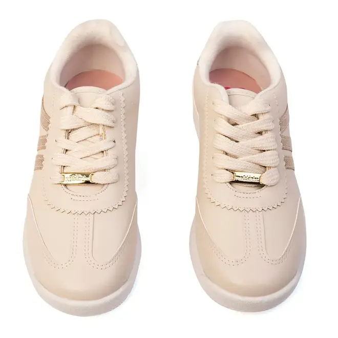 Tênis Molekinha Branco Off e Dourado Menina