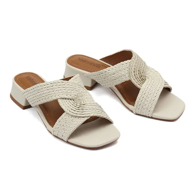 Tamanco Salto Valentina Off White Feminino