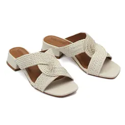 Tamanco Salto Valentina Off White Feminino